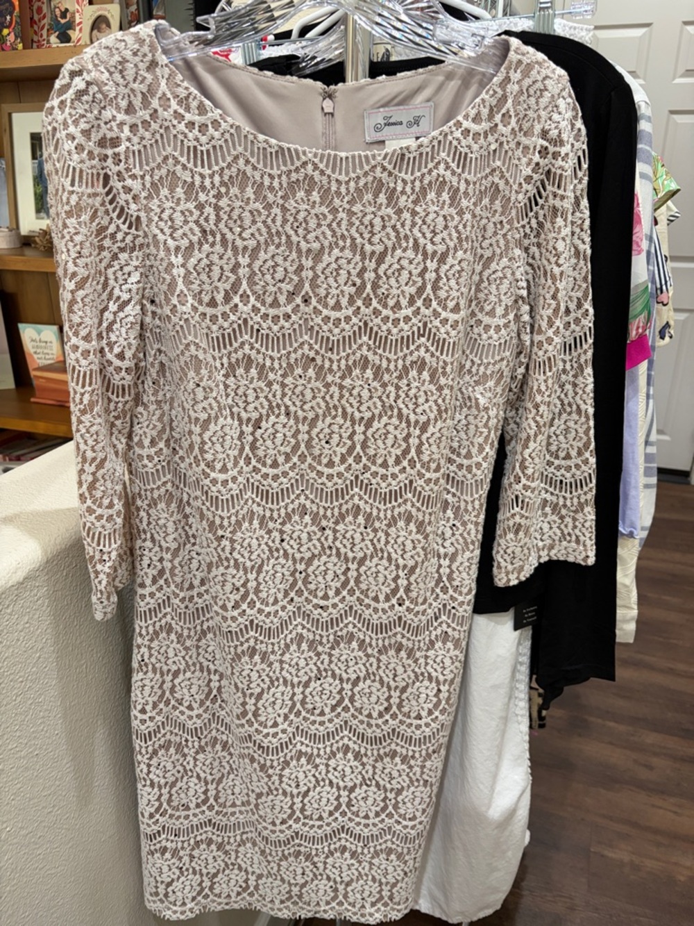 Jessica Howard Tan Lace Shift Dress